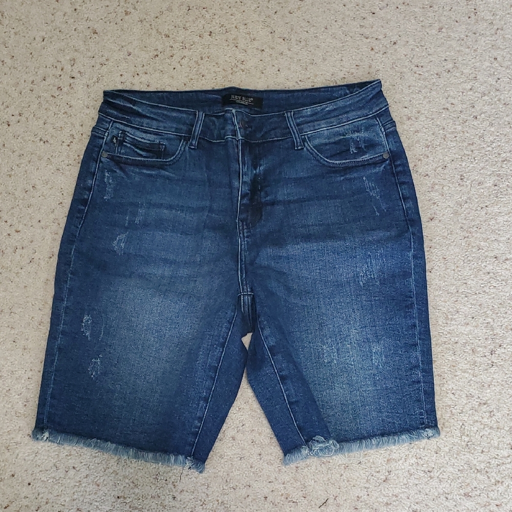 Dark Blue Distressed Judy Blue Denim Bermuda Shorts